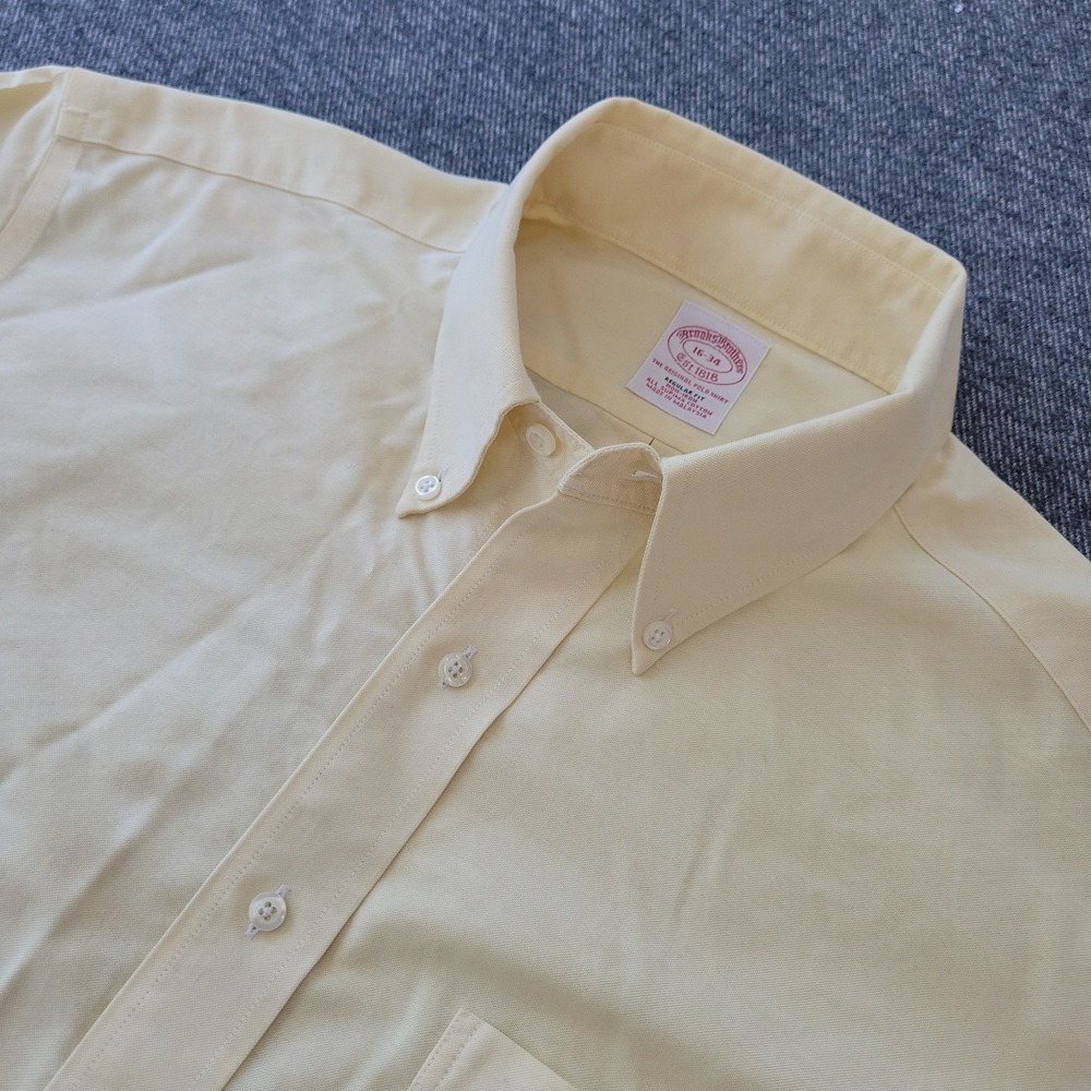 Brooks Brothers Shirt Men's 16 34 Yellow Button Down Non Iron Regent Oxford OCBD